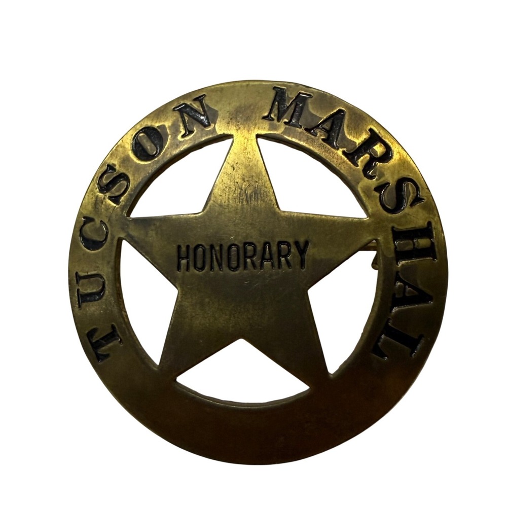 Vintage Tucson Marshal Honorary Badge Brass Tone Star Western Lawman Pin